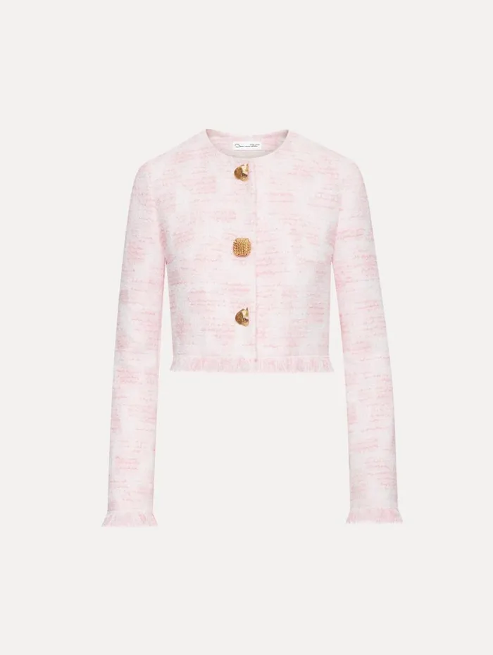 Oscar De La Renta Textured Tweed Jacket White Pink Women Jackets and Coats