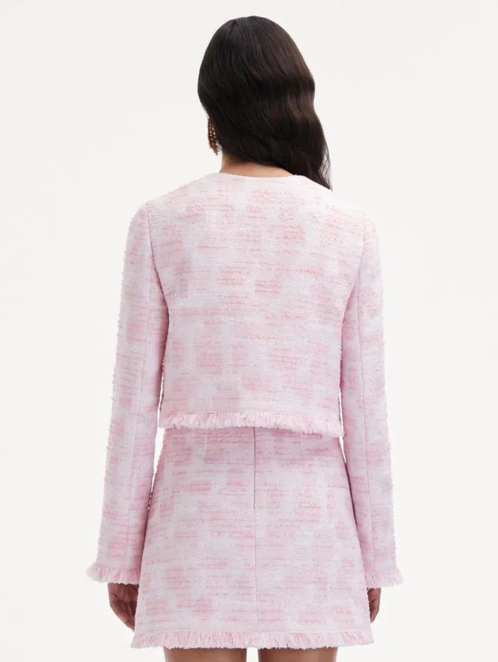 Oscar De La Renta Textured Tweed Jacket White Pink Women Jackets and Coats