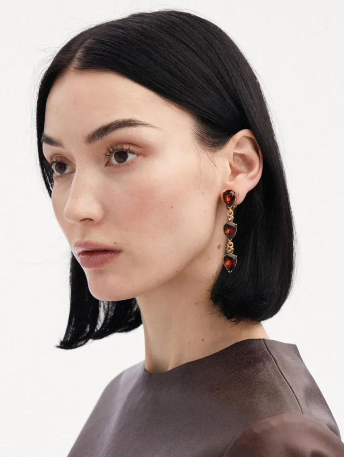 Oscar De La Renta Triple Pear Drop ClipOn Earrings Amber Women Earrings Oscar De La Renta Triple Pear Drop ClipOn Earrings Amber Women Earrings