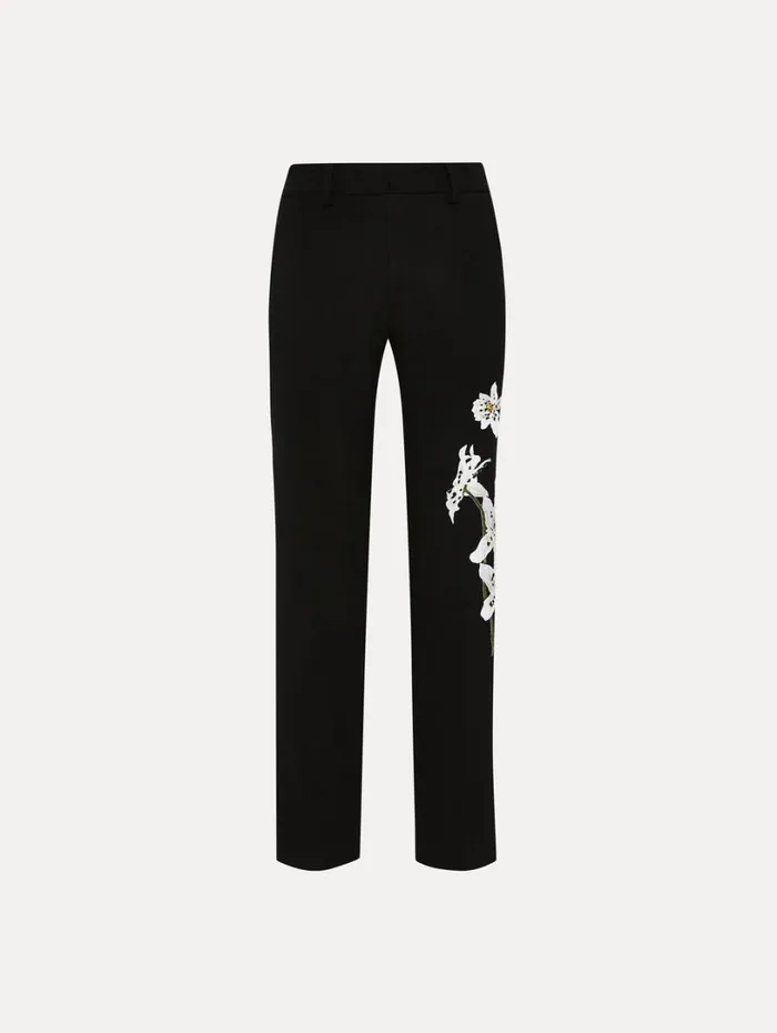 Oscar De La Renta Watercolor Orchid Pant Black Women Pants and Skirts