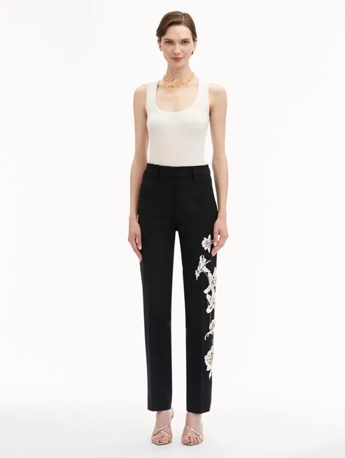 Oscar De La Renta Watercolor Orchid Pant Black Women Pants and Skirts Oscar De La Renta Watercolor Orchid Pant Black Women Pants and Skirts