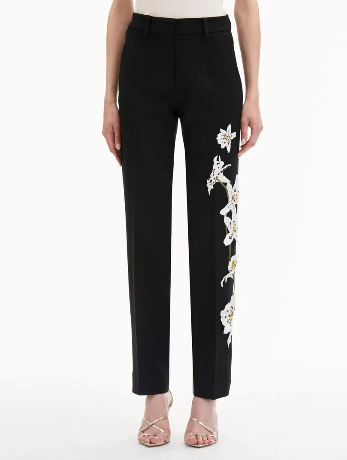 Oscar De La Renta Watercolor Orchid Pant Black Women Pants and Skirts Oscar De La Renta Watercolor Orchid Pant Black Women Pants and Skirts