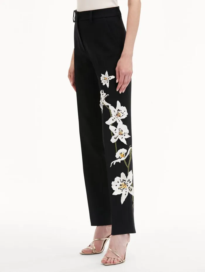 Oscar De La Renta Watercolor Orchid Pant Black Women Pants and Skirts Oscar De La Renta Watercolor Orchid Pant Black Women Pants and Skirts