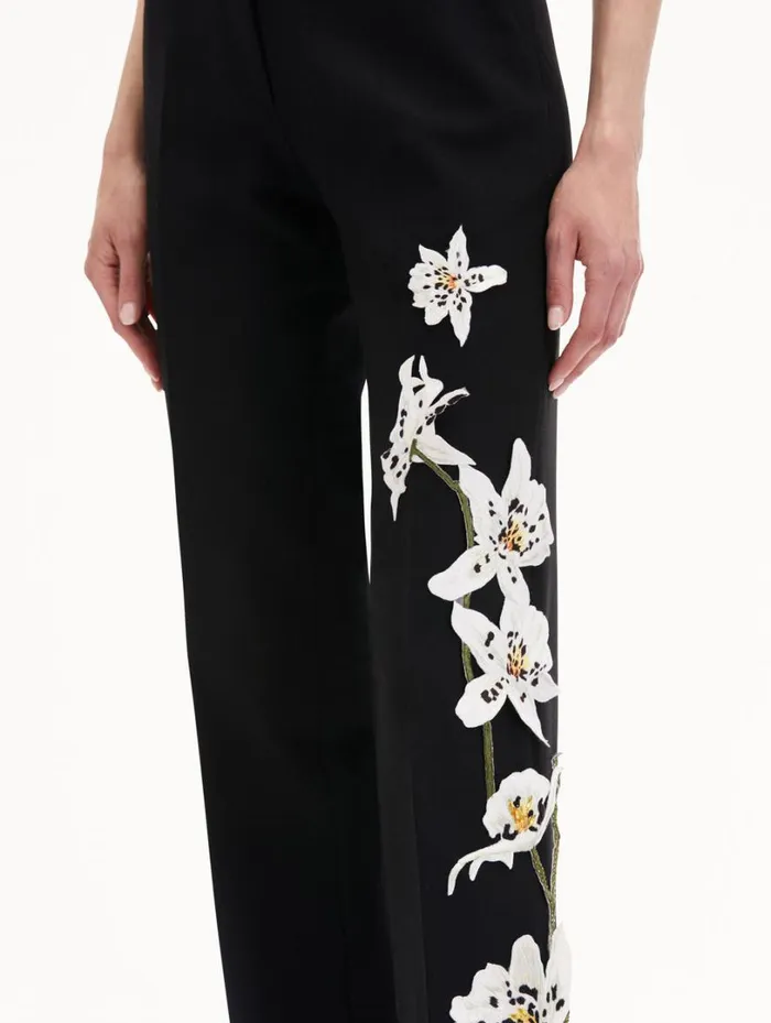 Oscar De La Renta Watercolor Orchid Pant Black Women Pants and Skirts Oscar De La Renta Watercolor Orchid Pant Black Women Pants and Skirts