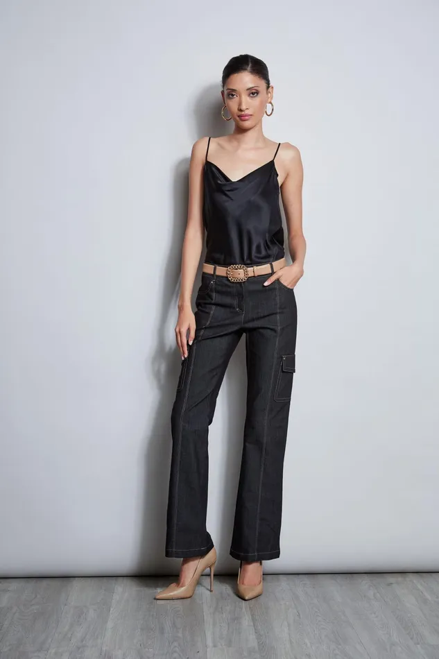 Outlet 8211 Women Bottoms Elie Tahari Denim Cargo Pant Black