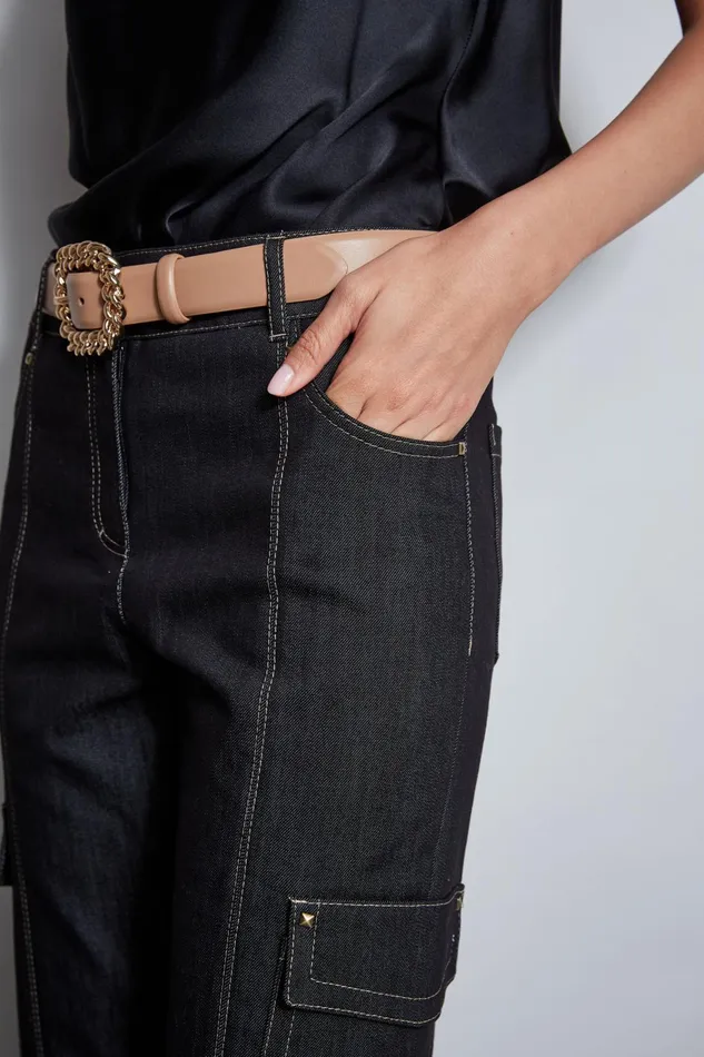 Outlet 8211 Women Bottoms Elie Tahari Denim Cargo Pant Black