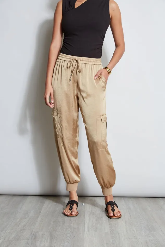 Outlet 8211 Women Bottoms Elie Tahari Satin Cargo Pant Sandcastle