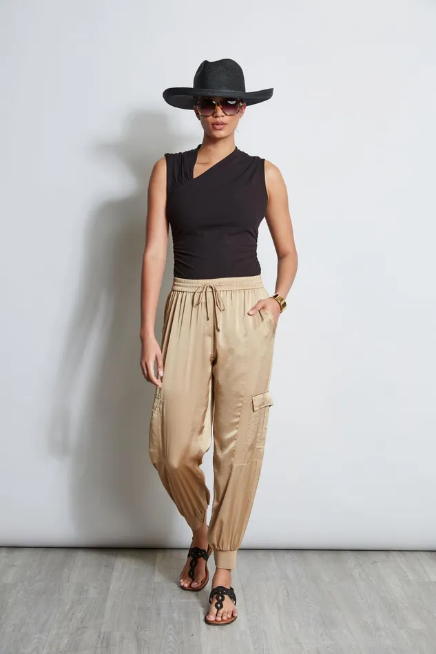Outlet 8211 Women Bottoms Elie Tahari Satin Cargo Pant Sandcastle