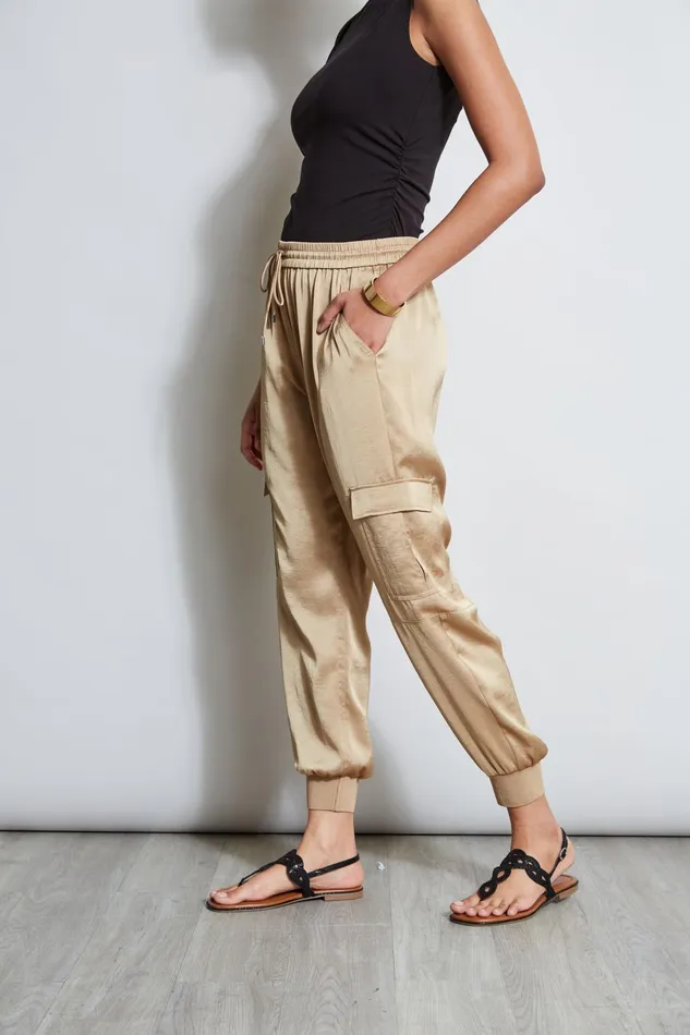 Outlet 8211 Women Bottoms Elie Tahari Satin Cargo Pant Sandcastle