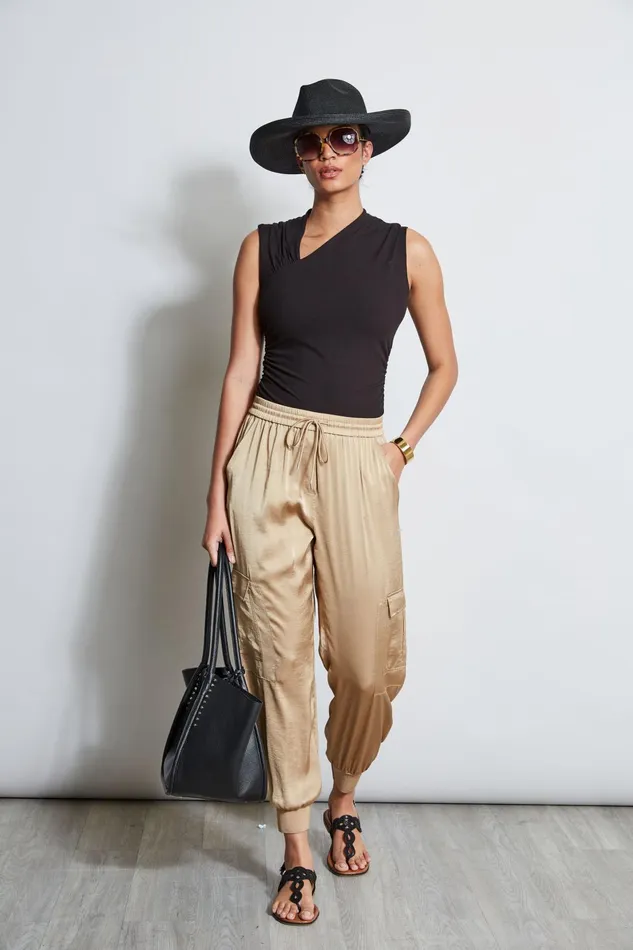 Outlet 8211 Women Bottoms Elie Tahari Satin Cargo Pant Sandcastle