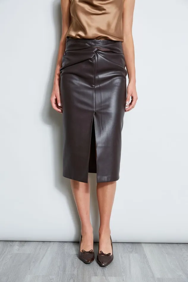 Outlet 8211 Women Bottoms Elie Tahari Twist Vegan Leather Skirt Espresso