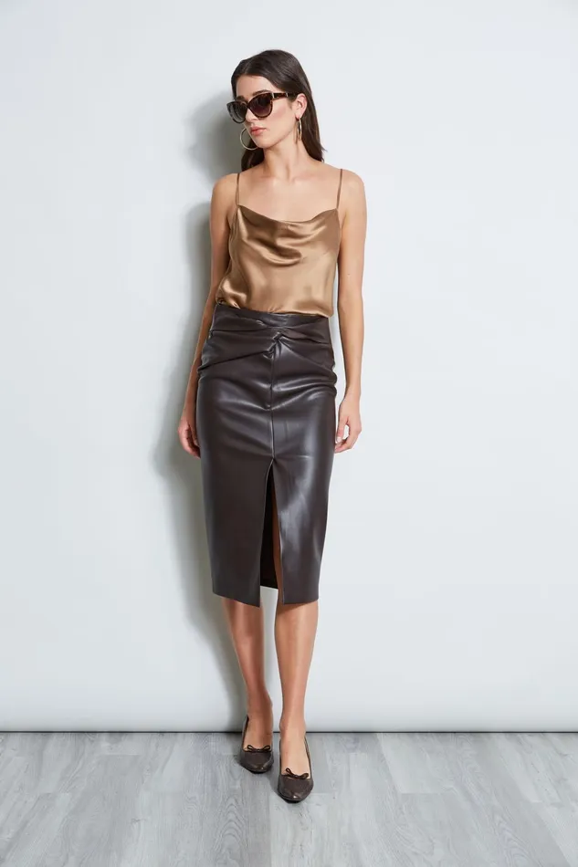 Outlet 8211 Women Bottoms Elie Tahari Twist Vegan Leather Skirt Espresso