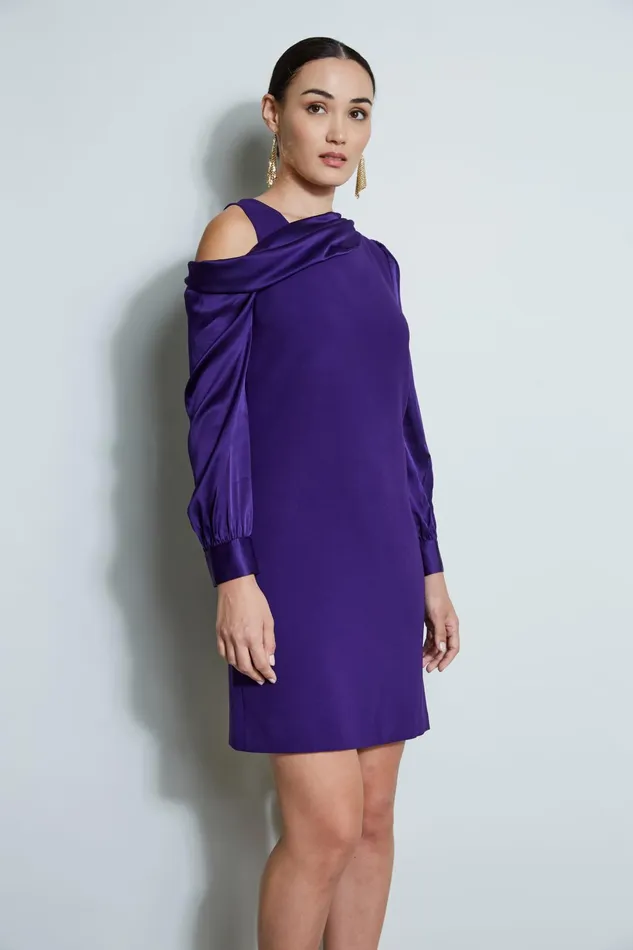 Outlet 8211 Women Dresses and Jumpsuits Elie Tahari Draped Satin Shoulder Dress Winter Plum