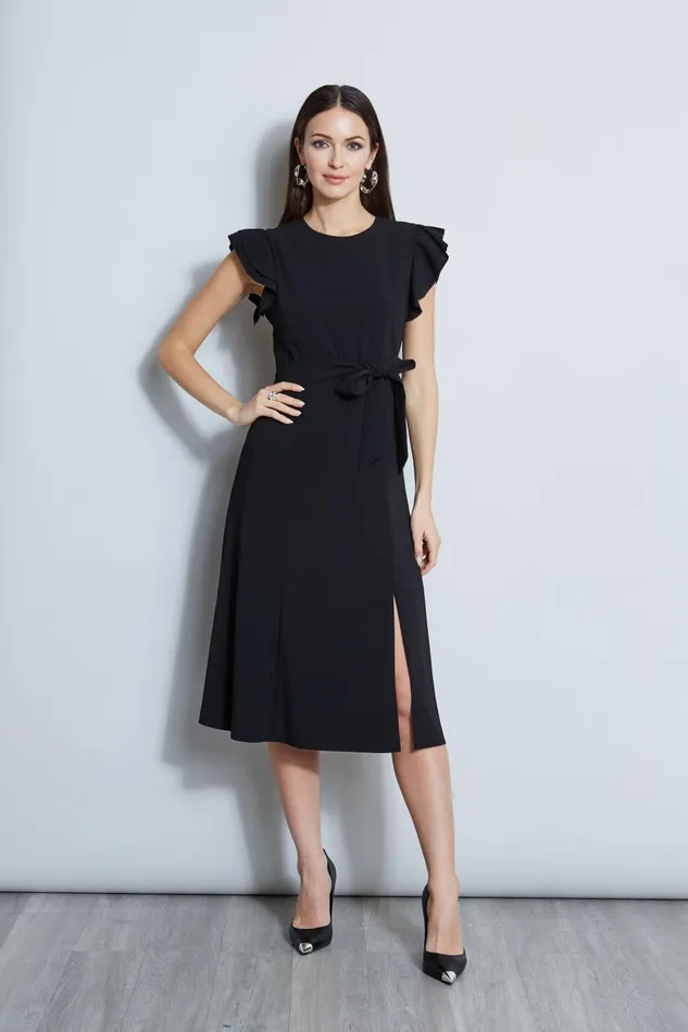 Outlet 8211 Women Dresses and Jumpsuits Elie Tahari Flutter Sleeve Midi Dress Black