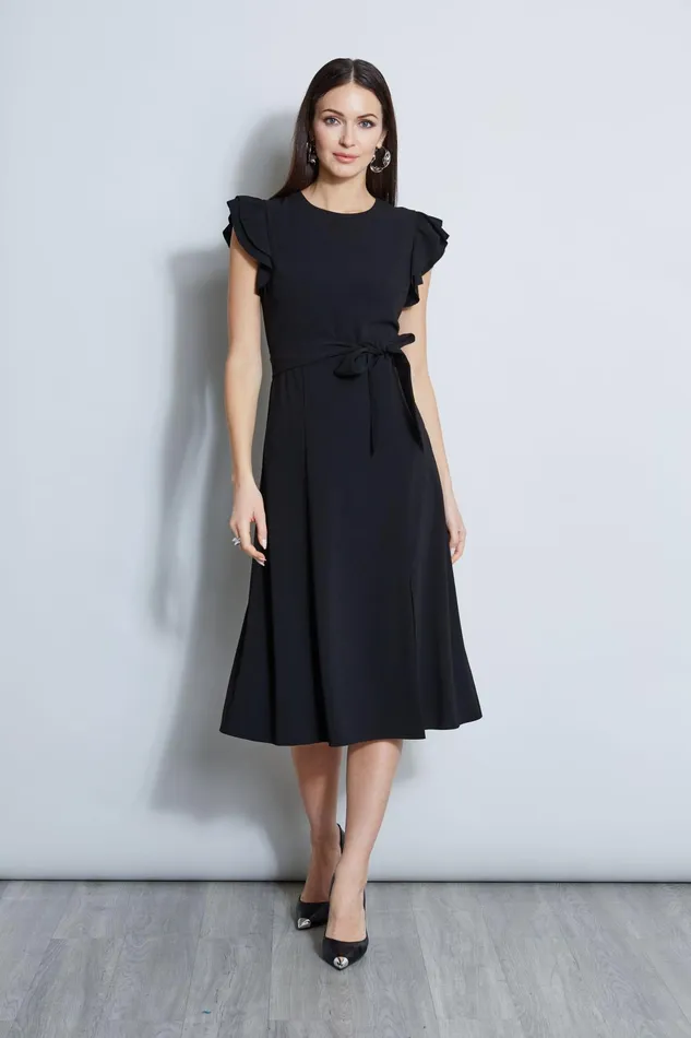 Outlet 8211 Women Dresses and Jumpsuits Elie Tahari Flutter Sleeve Midi Dress Black