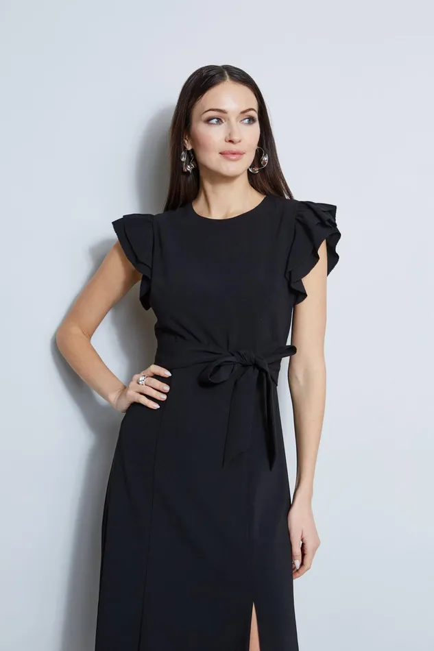 Outlet 8211 Women Dresses and Jumpsuits Elie Tahari Flutter Sleeve Midi Dress Black