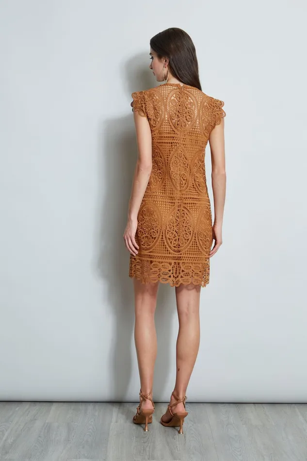 Outlet 8211 Women Dresses and Jumpsuits Elie Tahari Lace Flutter Sleeve Dress Caramel