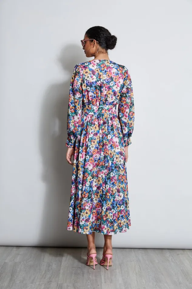 Outlet 8211 Women Dresses and Jumpsuits Elie Tahari Long Sleeve Floral Belted Dress Camellia Floral