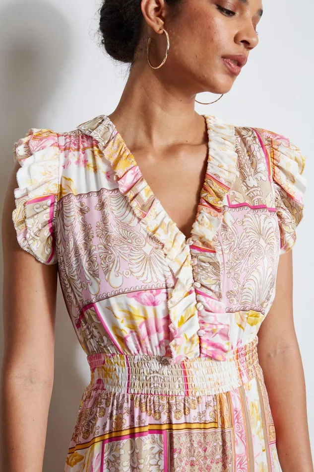 Outlet 8211 Women Dresses and Jumpsuits Elie Tahari Patchwork Print Midi Dress Aurora Print