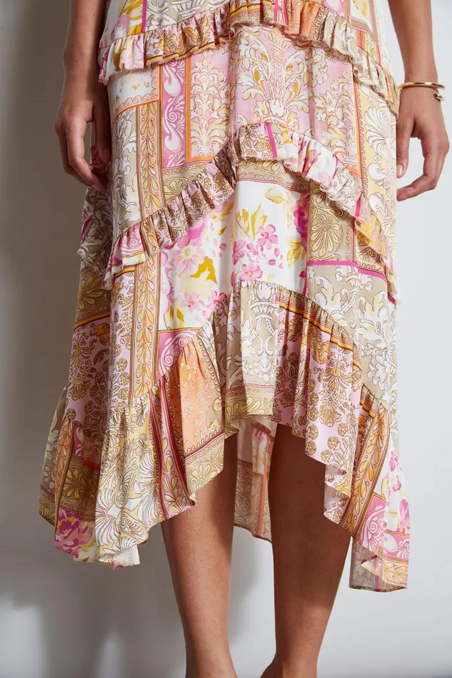 Outlet 8211 Women Dresses and Jumpsuits Elie Tahari Patchwork Print Midi Dress Aurora Print
