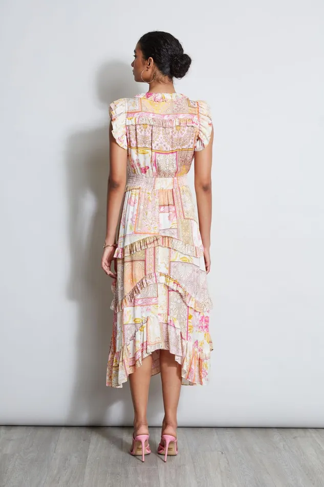 Outlet 8211 Women Dresses and Jumpsuits Elie Tahari Patchwork Print Midi Dress Aurora Print