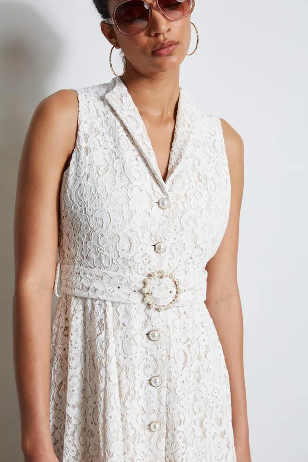 Outlet 8211 Women Dresses and Jumpsuits Elie Tahari Pearl Detail Lace Dress Ivory Lace