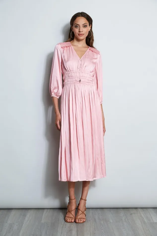 Outlet 8211 Women Dresses and Jumpsuits Elie Tahari Satin Smocked Pleat Dress Soho Pink