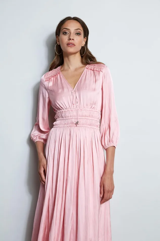 Outlet 8211 Women Dresses and Jumpsuits Elie Tahari Satin Smocked Pleat Dress Soho Pink