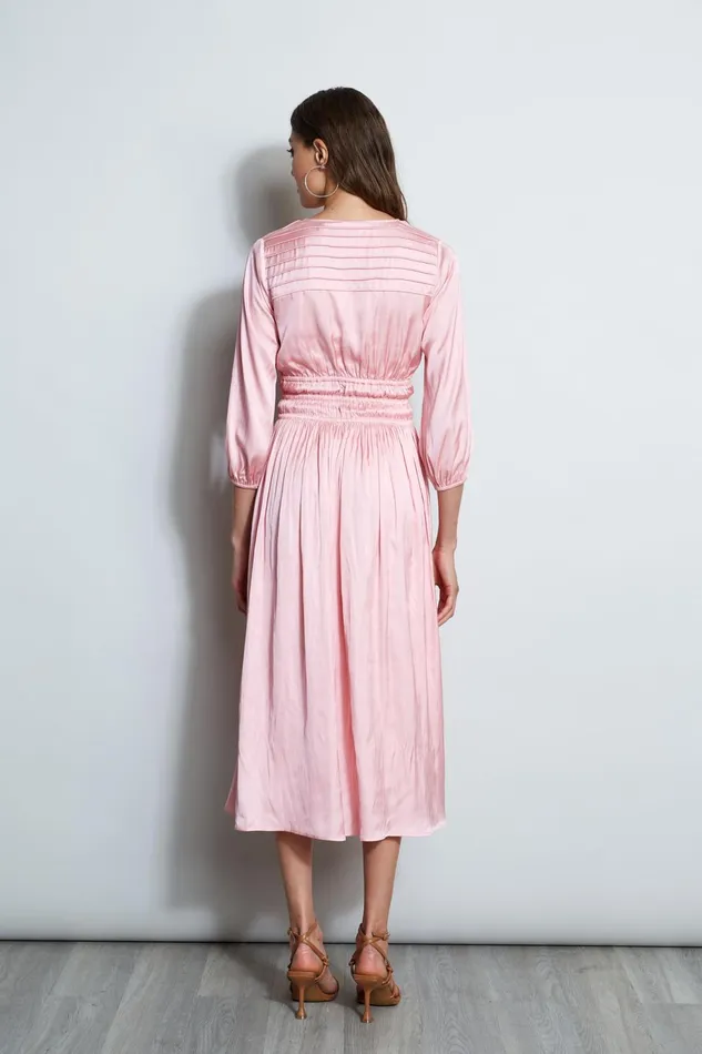 Outlet 8211 Women Dresses and Jumpsuits Elie Tahari Satin Smocked Pleat Dress Soho Pink