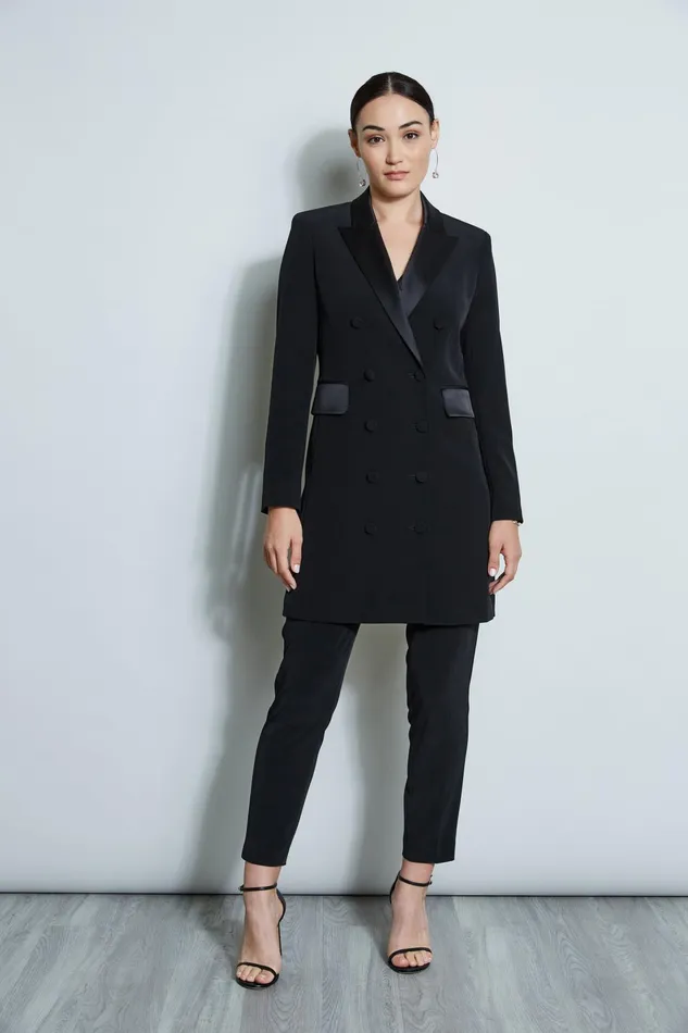Outlet 8211 Women Dresses and Jumpsuits Elie Tahari Satin Tuxedo Coat Dress Black