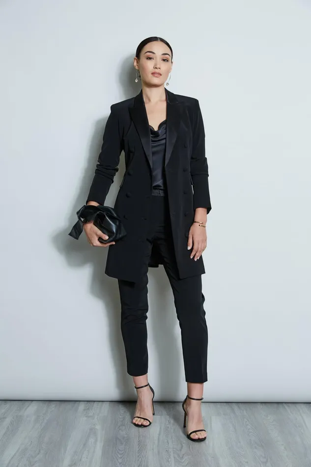 Outlet 8211 Women Dresses and Jumpsuits Elie Tahari Satin Tuxedo Coat Dress Black