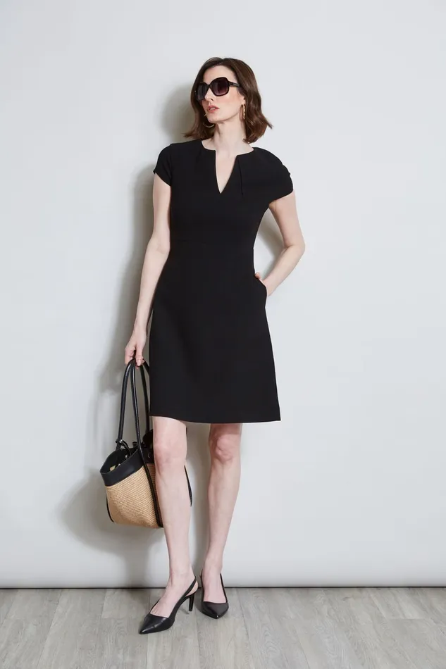 Outlet 8211 Women Dresses and Jumpsuits Elie Tahari Short Sleeve Dart Dress Black