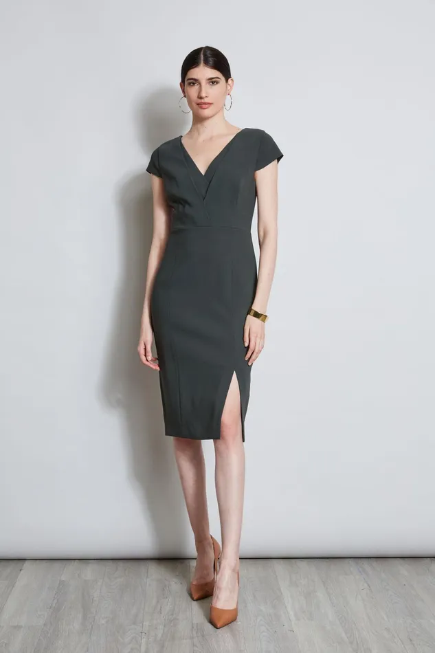 Outlet 8211 Women Dresses and Jumpsuits Elie Tahari VNeck Crepe Dress Camouflage