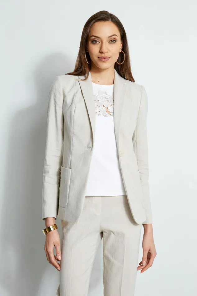 Outlet 8211 Women Jackets and Blazers Elie Tahari Linen Blazer Putty Melange