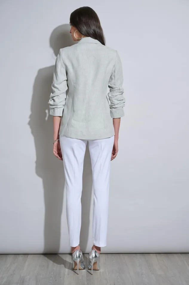Outlet 8211 Women Jackets and Blazers Elie Tahari Plaid Ruched Sleeve Linen Blazer Neutral Combo