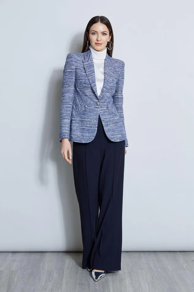 Outlet 8211 Women Jackets and Blazers Elie Tahari Tweed Panel Single Button Blazer Blue Multi