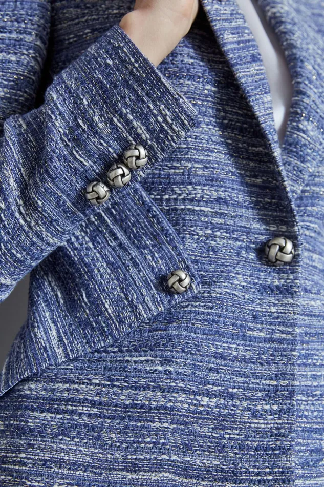 Outlet 8211 Women Jackets and Blazers Elie Tahari Tweed Panel Single Button Blazer Blue Multi
