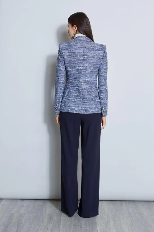 Outlet 8211 Women Jackets and Blazers Elie Tahari Tweed Panel Single Button Blazer Blue Multi