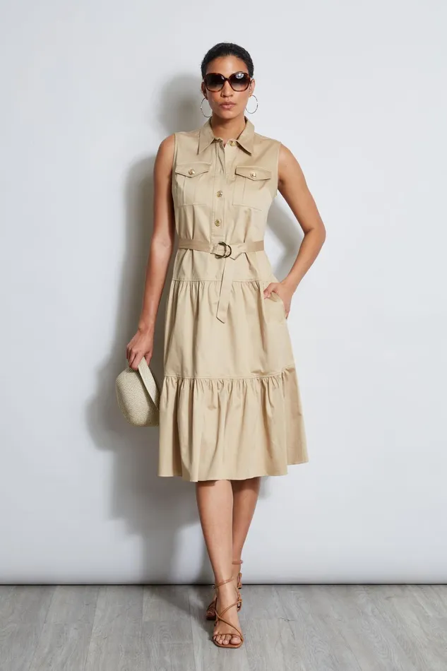 Outlet 8211 Women Midi Dresses Elie Tahari Cotton Utility Dress Sandcastle