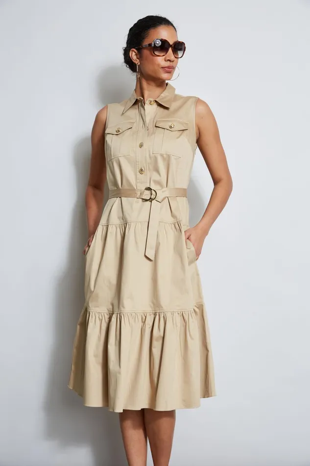 Outlet 8211 Women Midi Dresses Elie Tahari Cotton Utility Dress Sandcastle