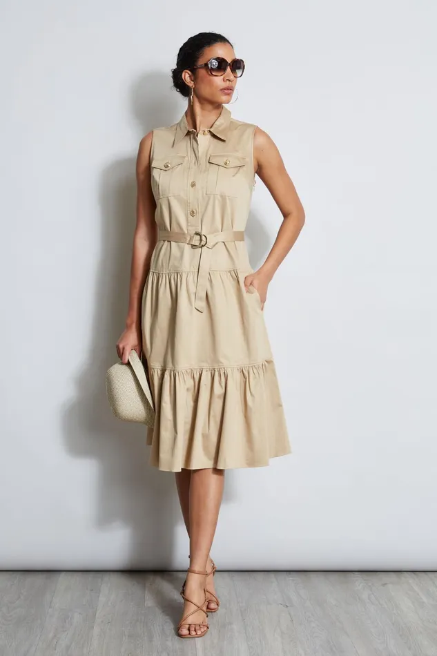 Outlet 8211 Women Midi Dresses Elie Tahari Cotton Utility Dress Sandcastle