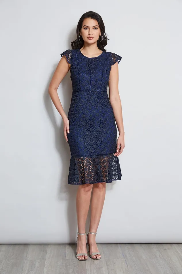 Outlet 8211 Women Midi Dresses Elie Tahari Lace Flutter Sleeve Dress Twilight