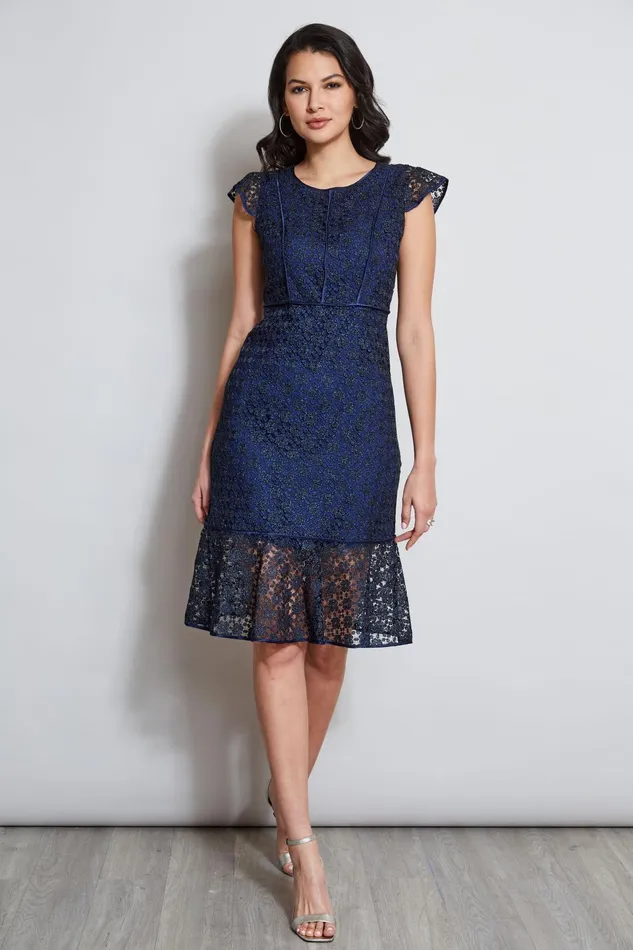 Outlet 8211 Women Midi Dresses Elie Tahari Lace Flutter Sleeve Dress Twilight