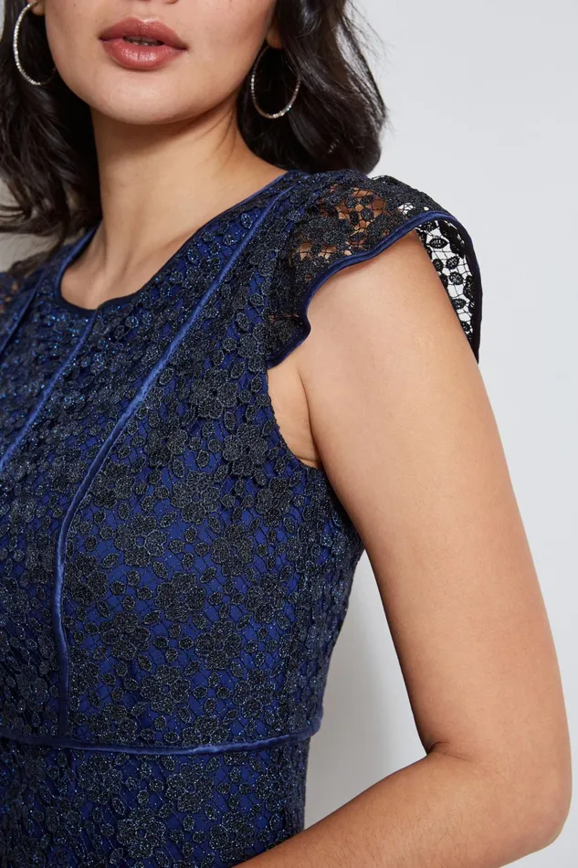 Outlet 8211 Women Midi Dresses Elie Tahari Lace Flutter Sleeve Dress Twilight