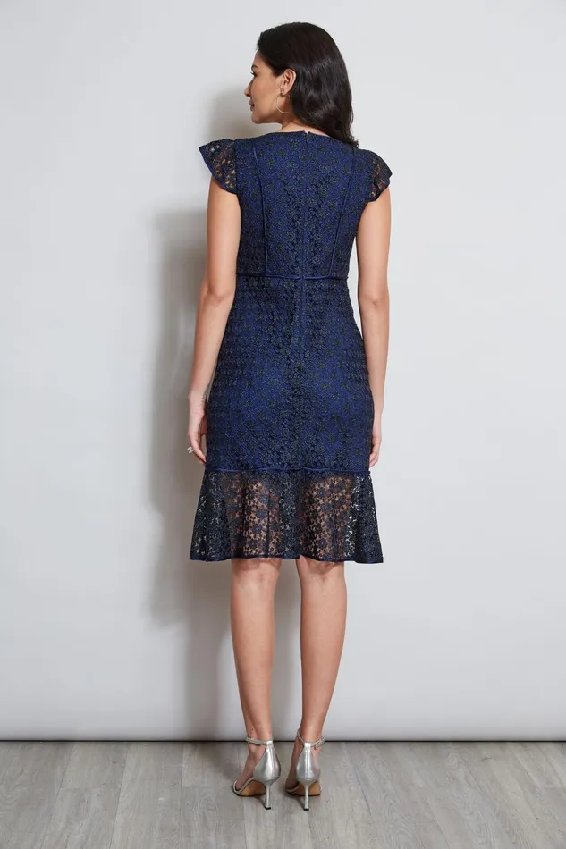 Outlet 8211 Women Midi Dresses Elie Tahari Lace Flutter Sleeve Dress Twilight