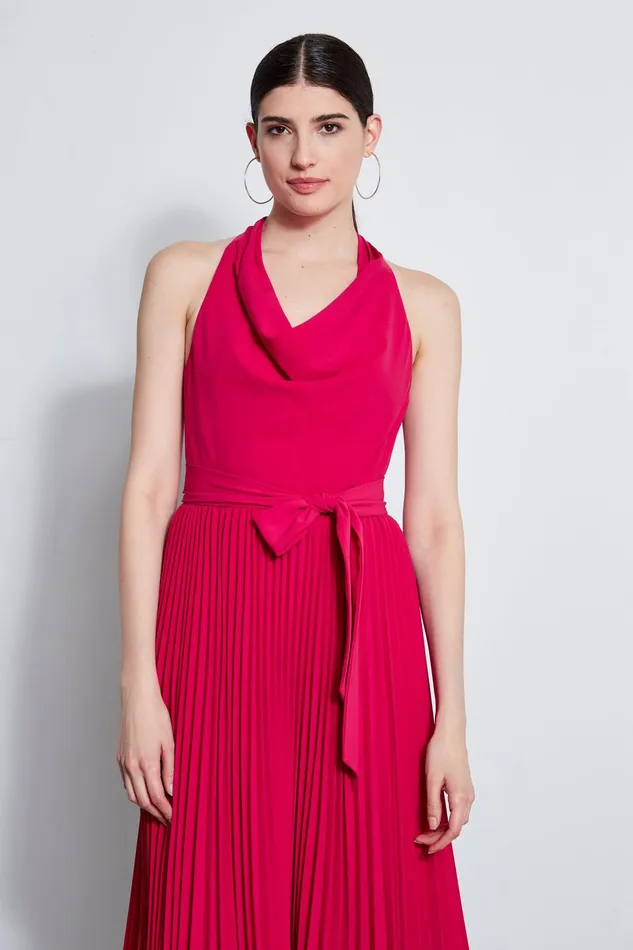 Outlet 8211 Women Midi Dresses Elie Tahari Pleated Cowl Midi Dress Cyclamen