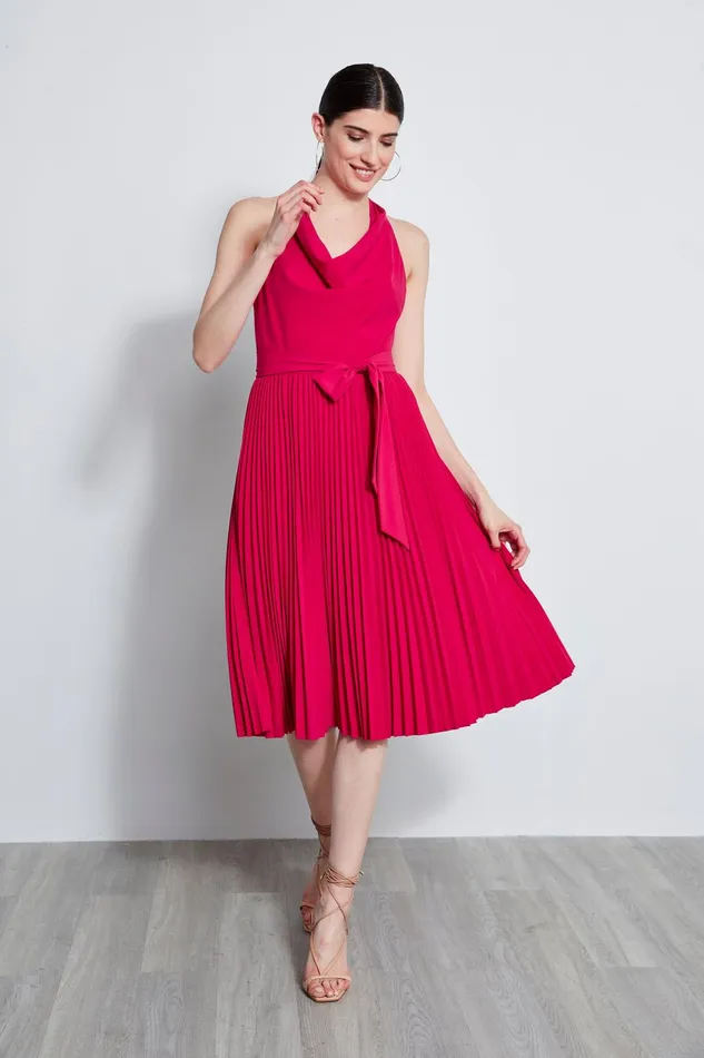 Outlet 8211 Women Midi Dresses Elie Tahari Pleated Cowl Midi Dress Cyclamen