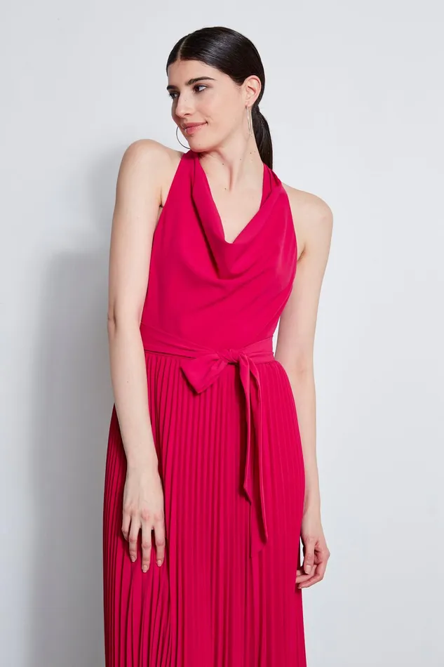 Outlet 8211 Women Midi Dresses Elie Tahari Pleated Cowl Midi Dress Cyclamen