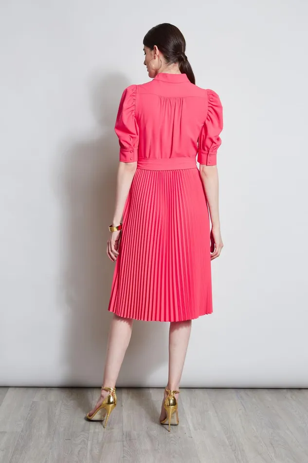 Outlet 8211 Women Midi Dresses Elie Tahari Pleated Ruched Sleeve Dress Wild Strawberry