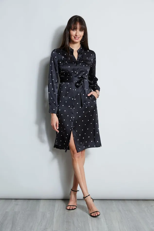 Outlet 8211 Women Midi Dresses Elie Tahari Silk Cube Dot Shirt Dress Blackfoam